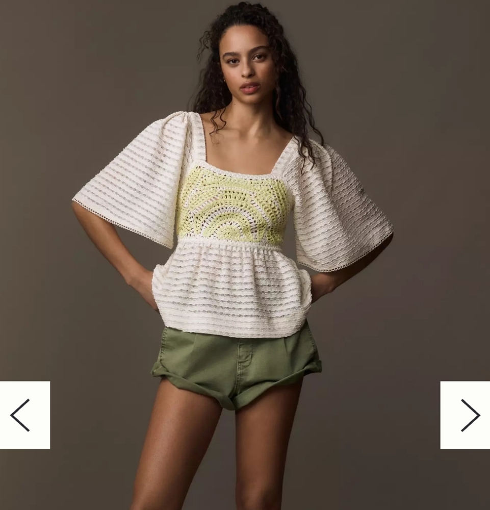 Sarah Hann Flutter-Sleeve Crochet Top